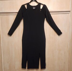 Eva Varro Womens Open Shoulder Four Slit Below Knee Black Dress Sz S